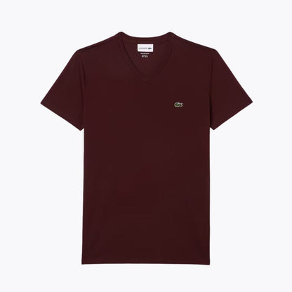 Lacoste Lightweight Cotton Pima V Neck T-shirt LS Bordeaux S