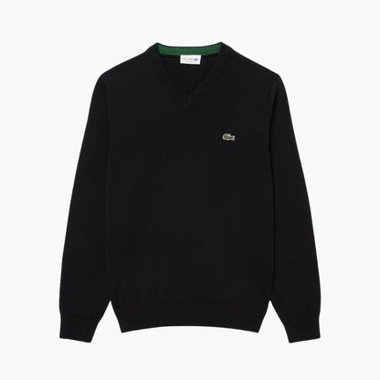 Lacoste Monochrome Cotton V-Neck Sweater LS Black S