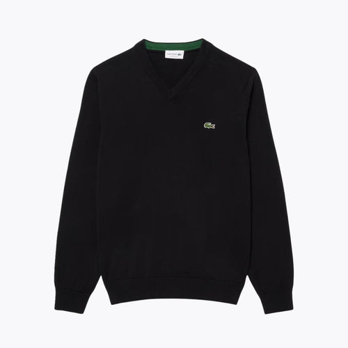 Lacoste Monochrome Cotton V-Neck Sweater LS Black S
