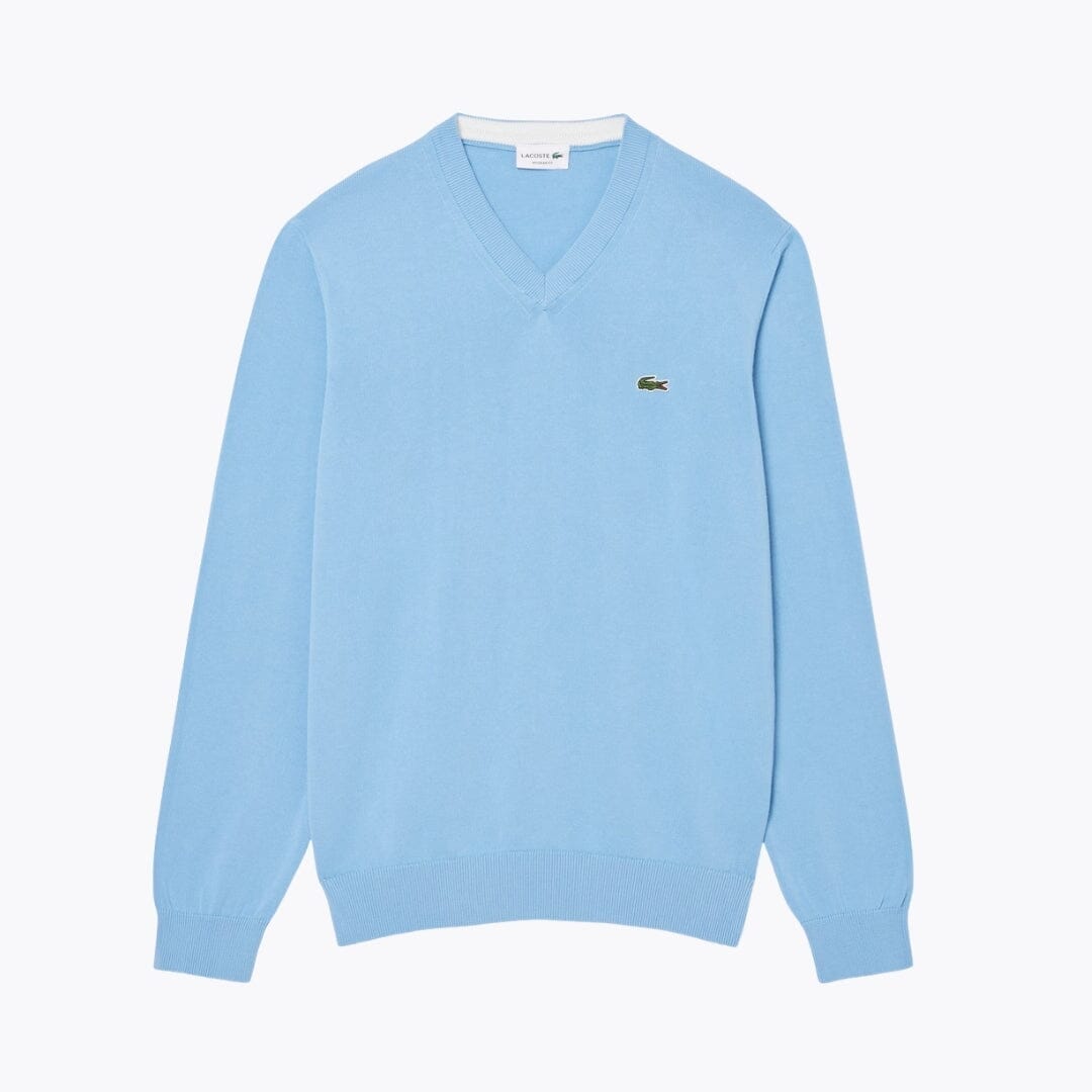Lacoste Monochrome Cotton V-Neck Sweater LS Pale Blue S