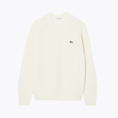 Lacoste Thick Carded Wool Crew Neck Sweater LS White S
