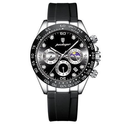 Poedagar Chronograph Time Date LS Silver Black