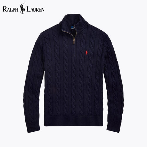 Ralph Lauren Chunky Cable-Knit Cotton Quarter-Zip Sweater LS Blue Navy S