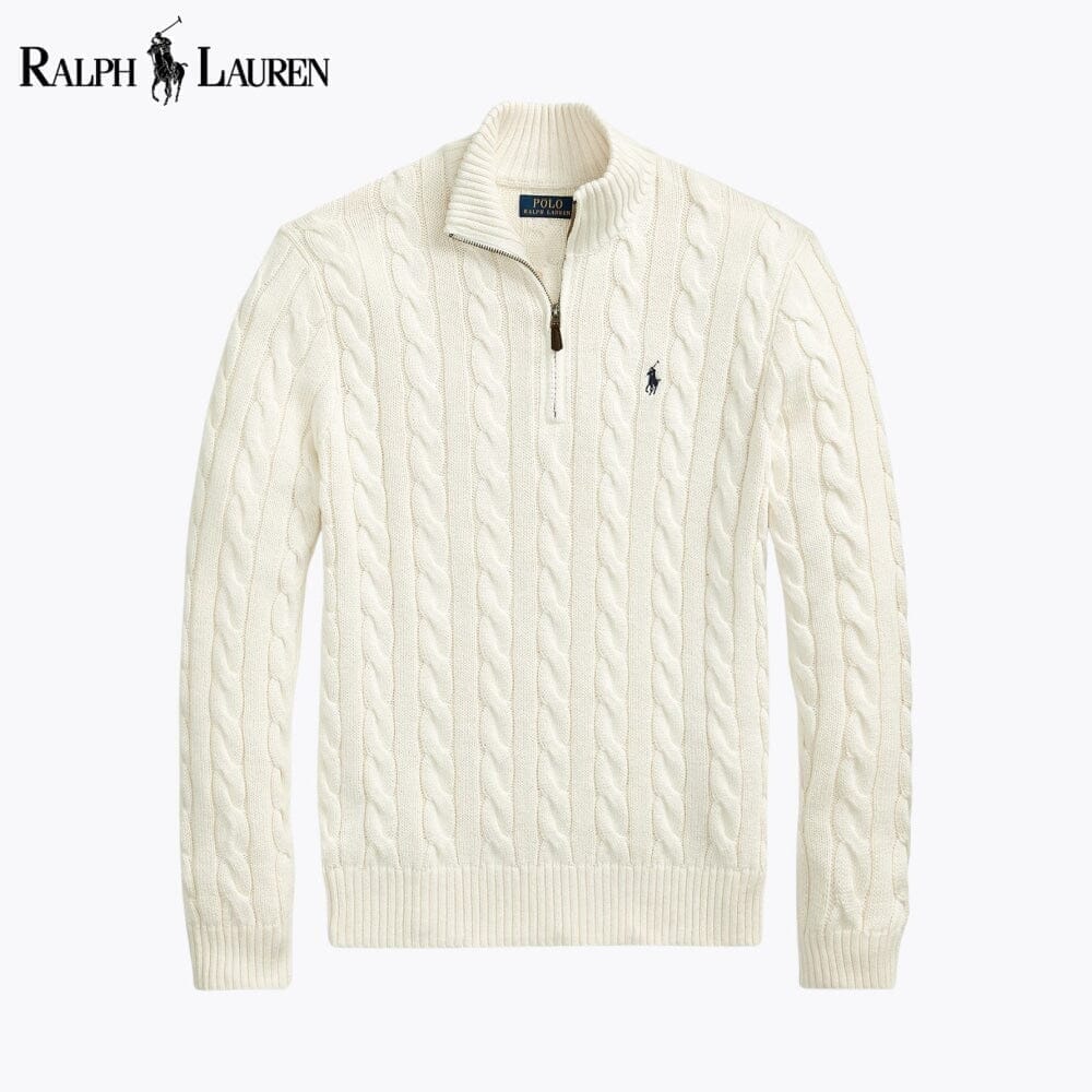 Ralph Lauren Chunky Cable-Knit Cotton Quarter-Zip Sweater LS Cream S