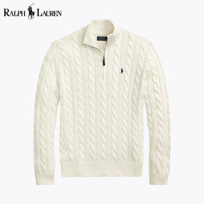 Ralph Lauren Chunky Cable-Knit Cotton Quarter-Zip Sweater LS Cream S