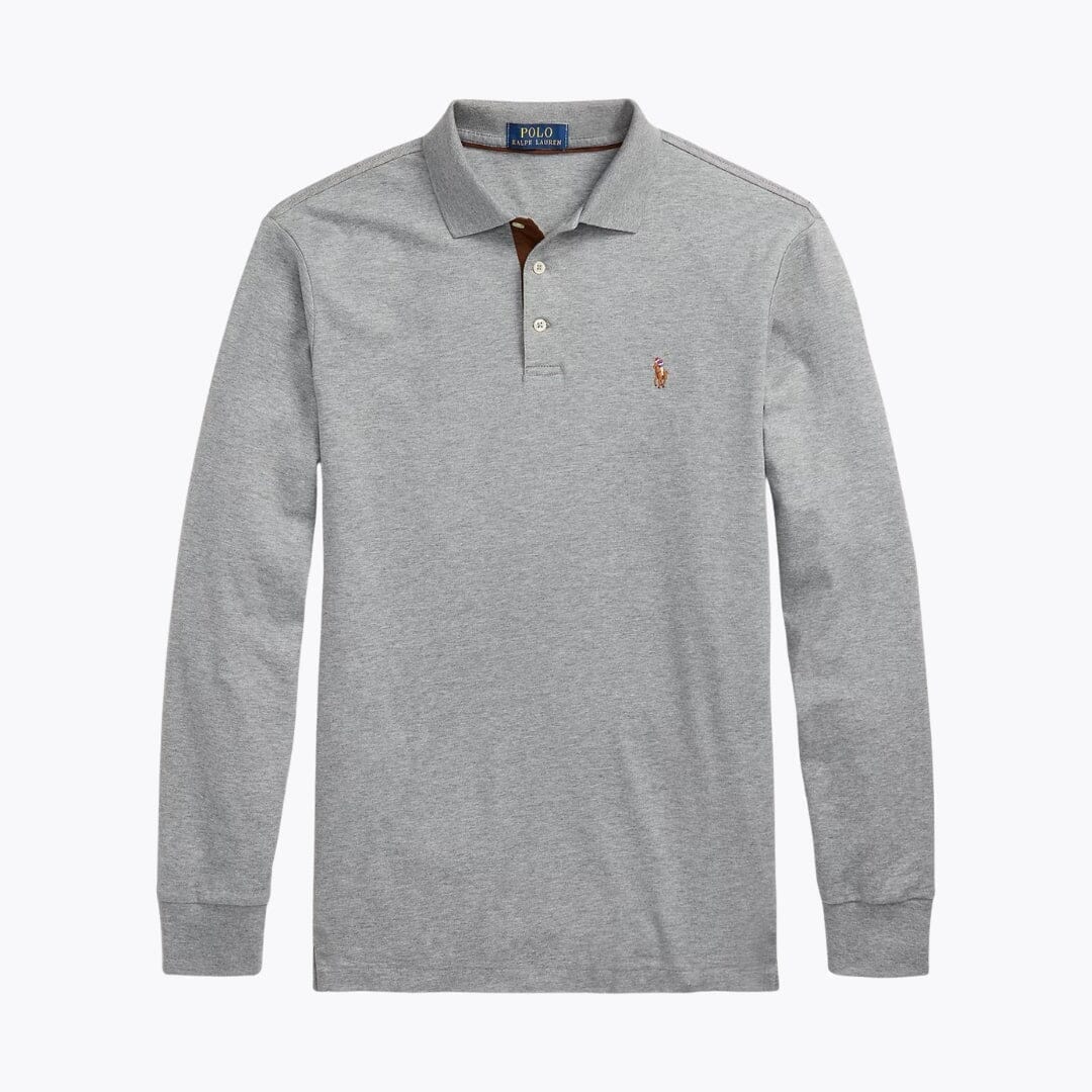 Ralph Lauren Classic Fit Soft Cotton Polo Shirt LS Steel Heather S
