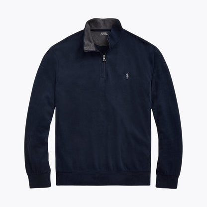Ralph Lauren Luxury Jersey Quarter-Zip Pullover LS Aviator Navy S