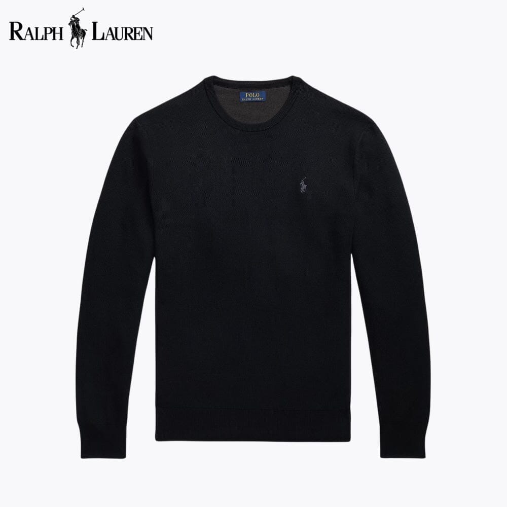Ralph Lauren Mesh-Knit Cotton Crewneck Sweater LS Black S
