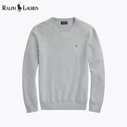 Ralph Lauren Mesh-Knit Cotton Crewneck Sweater LS Grey S