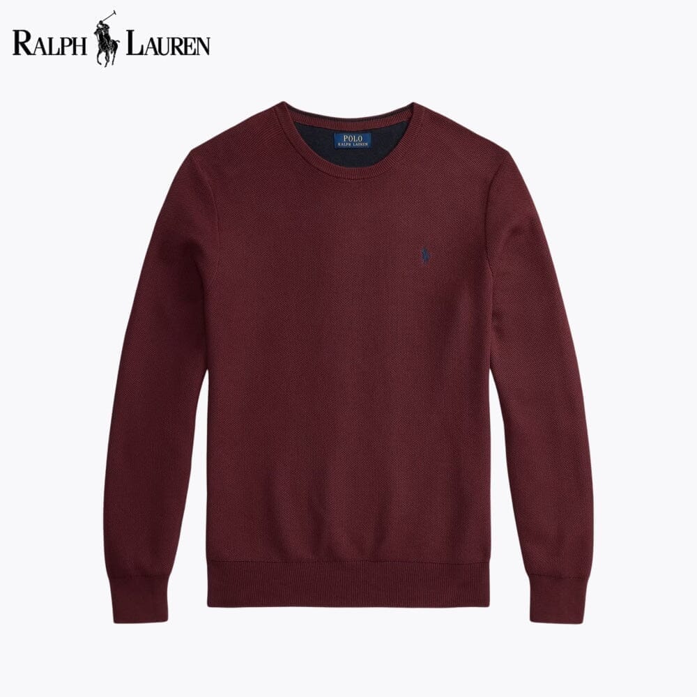 Ralph Lauren Mesh-Knit Cotton Crewneck Sweater LS Red Wine S