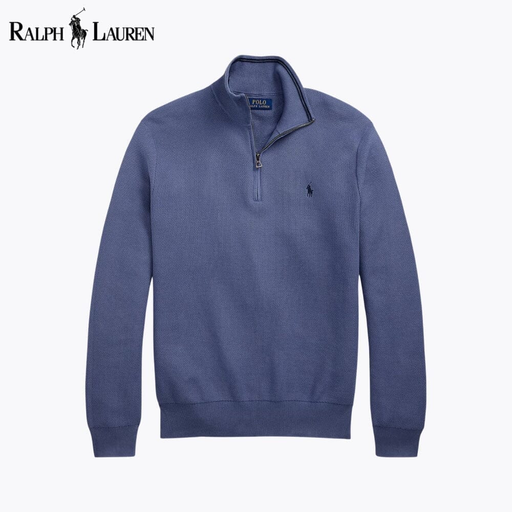 Ralph Lauren Mesh-Knit Cotton Quarter-Zip Sweater LS Blue S