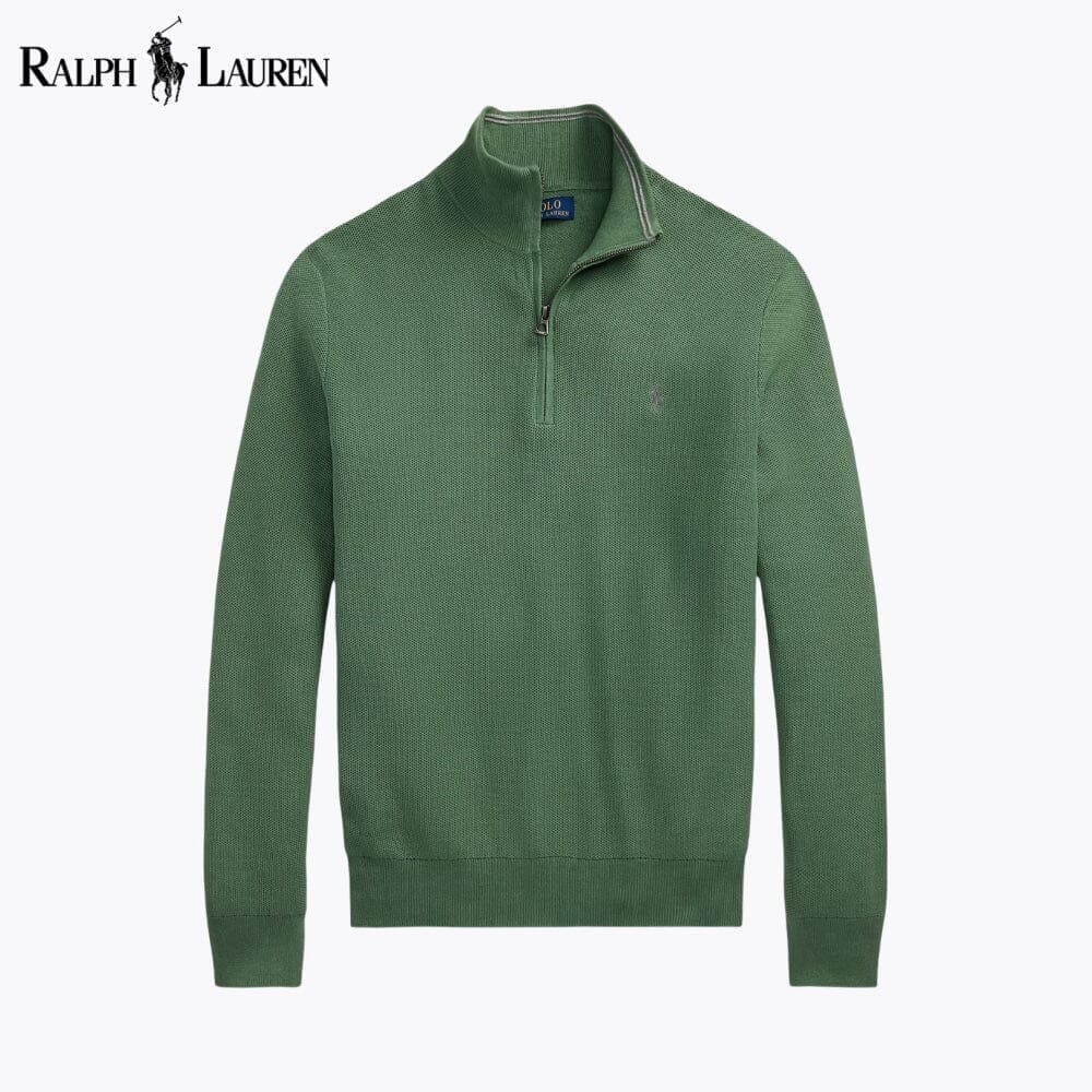 Ralph Lauren Mesh-Knit Cotton Quarter-Zip Sweater LS Green S