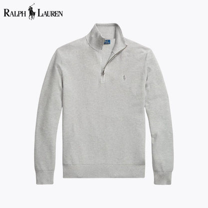Ralph Lauren Mesh-Knit Cotton Quarter-Zip Sweater LS Grey S