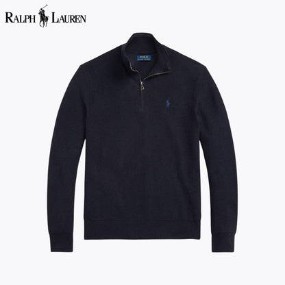 Ralph Lauren Mesh-Knit Cotton Quarter-Zip Sweater LS Navy Blue S