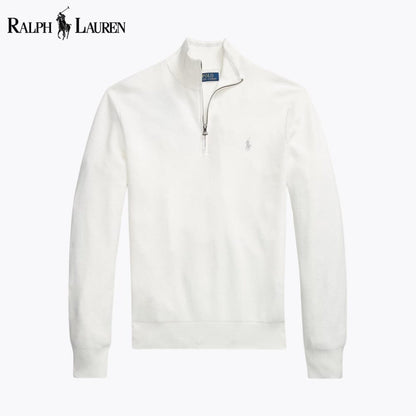 Ralph Lauren Mesh-Knit Cotton Quarter-Zip Sweater LS White S