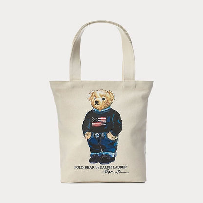 Ralph Lauren Polo Bear Cotton Canvas Tote LS Naturally