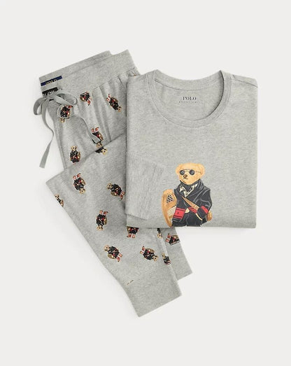 Ralph Lauren Polo Bear Jersey Sleep Set LS Andover Heather S