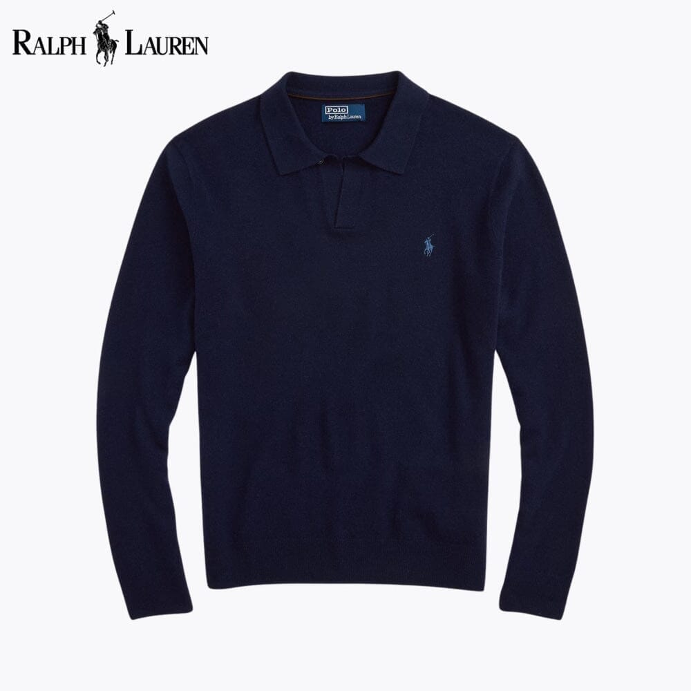 Ralph Lauren Wool Johnny-Collar Sweater LS Blue Navy S