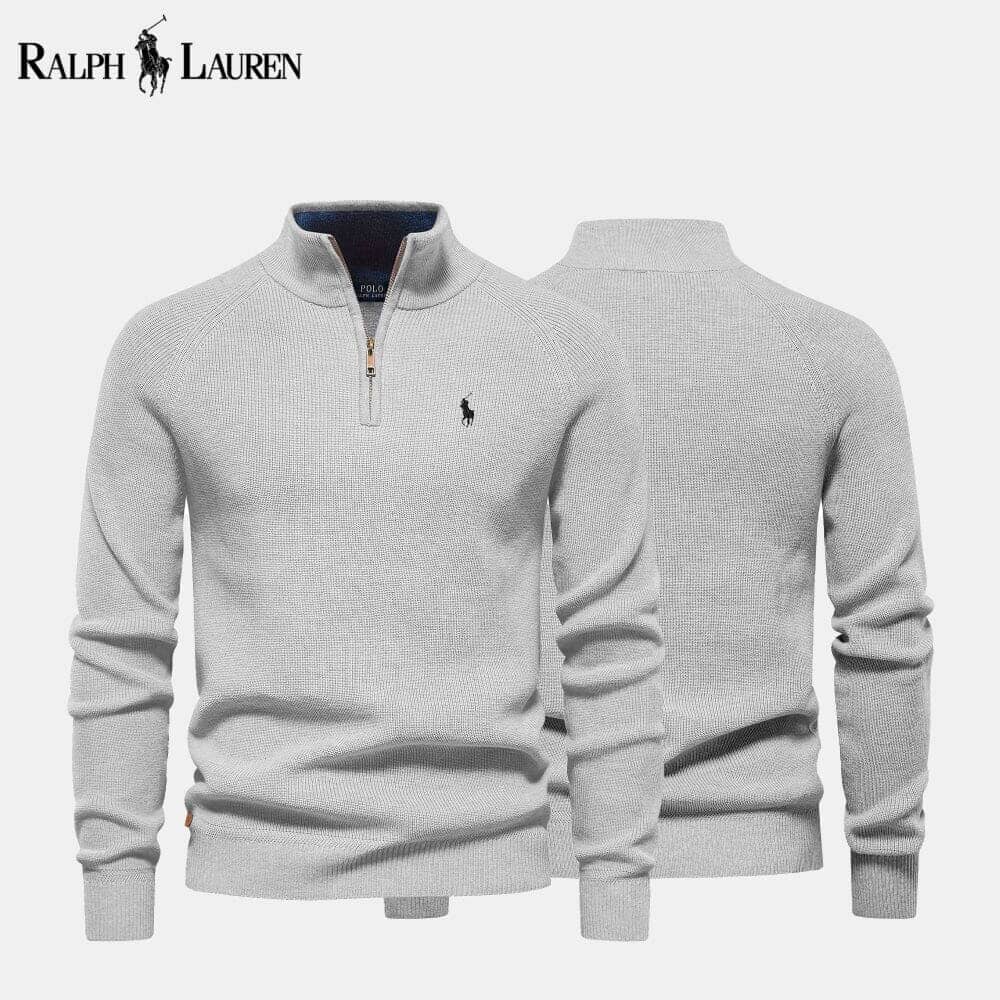 Ralph Lauren Zip Cable-Knit Wool Knit Sweater LS Gray S